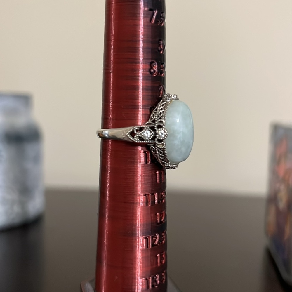 925 Silver & Green Jade Vintage Inspired  Ring Sz 10